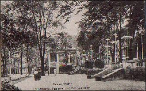 Essen Stadtpartie Terrasse und Musikpavillon * ca. 1919