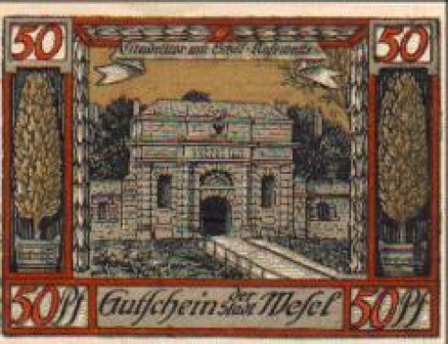 46460 Wesel city emergency money 50 Pfennig citadel gate with Schill casemate 1921
