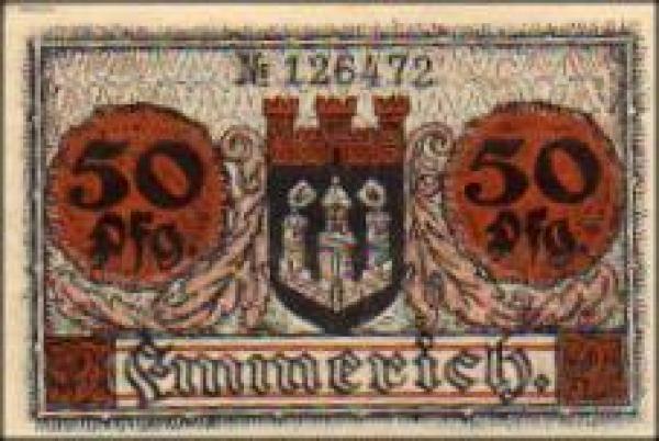 46468 Emmerich city emergency money value 50 pfennigs 1918