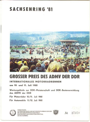 Sachsenring race July 1981 motorcycle race Goßer Preis der DDR program