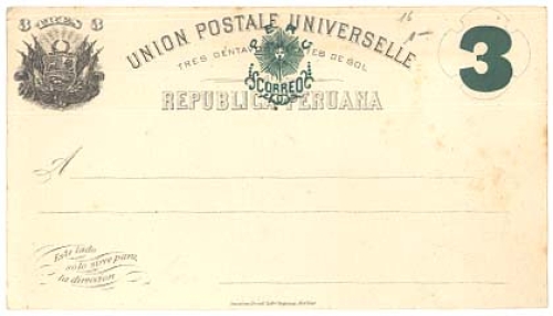 Peru Ganzsache mit grünem Werteindruck 3 *ca. 1890