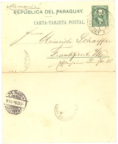 Parauay postal card letter o October 31, 1899 to Frankfurt