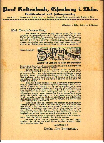 Eisenberg Druckerei Kaltenbach The letter stamp advertising leaflet (A4) around 1930