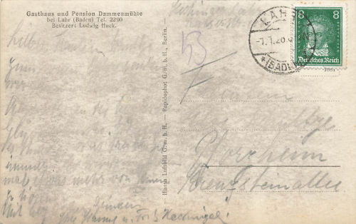 77933 Lahr Gasthof Pension Dammenmuehle o 1928