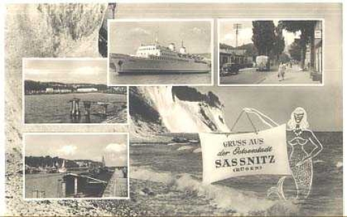 18546 Sassnitz with mermaid and Baltic Sea ferry * approx. 1959