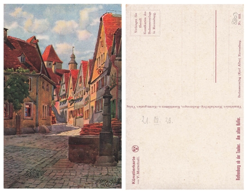 Rothenburg Am alten Keller Künstlerkarte V. Marschall gebr. ca. 1923