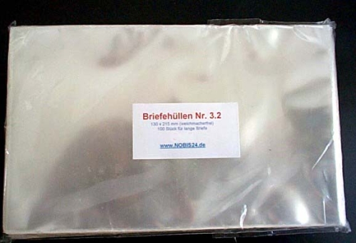 Banknote envelopes 130 x 210 mm, crystal clear and plasticizer-free, made from PP film