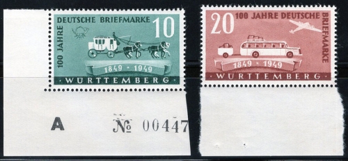 Allied occupations Württemberg 49-50 ** 100 years of German stamps mint never hinged
