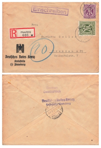 AM Post 12 und 30 Pfennig auf R-Brief o Pinneberg 30.10.1945 nach Dresden