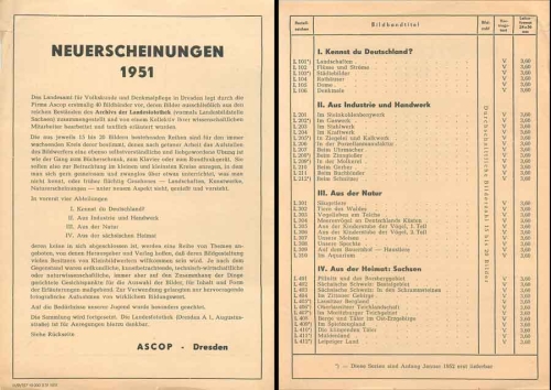 ASCOP Dresden Strahlbild New releases 1951 advertising sheet