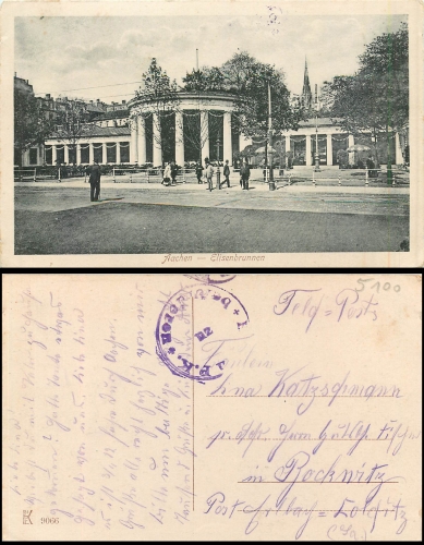Aachen Elisenbrunnen censorship stamp WWI o around 1918