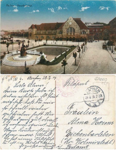 Aachen main station field post reserve hospital o 22.2.1915
