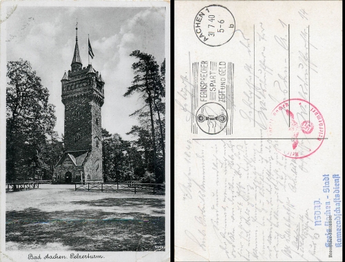 Aachen fur tower stamp NSDAP city camaraderie o 31.7.1940