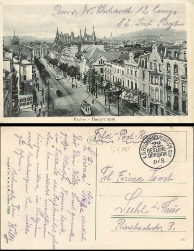 Aachen Theaterstrasse Field Post 22nd Reserve Division o August 20, around 1916