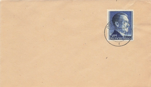 Adolf Hitler 5 Reichsmark Michel 802A on envelope o Dresden A3 4.8.1944