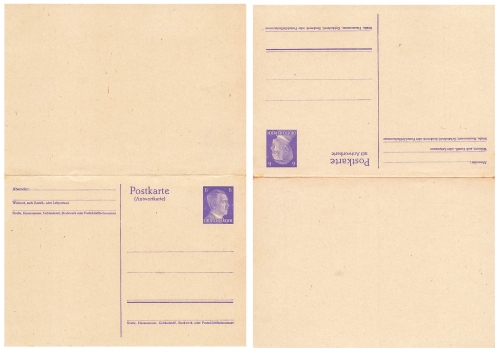 Adolf Hitler 6 Pfennig postal stationery with reply card 1942 *