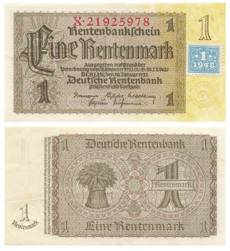 Alliierte Besatzung 1 Rentenmark Kupon 1948 Sowjetische Militäradministration RO330 SBZ-1
