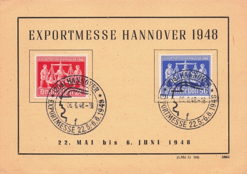 Hanover Export Fair 1948 Michel 969 970 on card with special cancellation June 6, 1948
