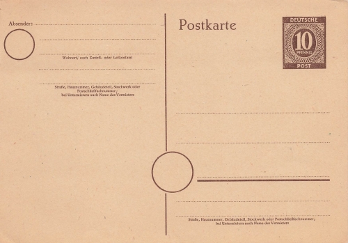 Kontrollratsausgabe Ganzsache 10 Pfennig *