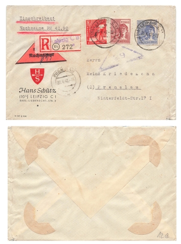 Allied Occupations Control Council Issue Cash on Delivery R-Letter o Leipzig C11 April 20, 1948 to Prenzlau
