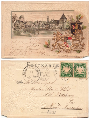 Altdorf Prägelitho passepartout card from the pond o July 14, 1903