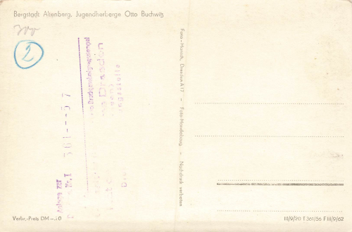 01773 Altenberg Erzgebirge Youth Hostel "Otto Buchwitz" Print template 1957 Hanich with printing permission
