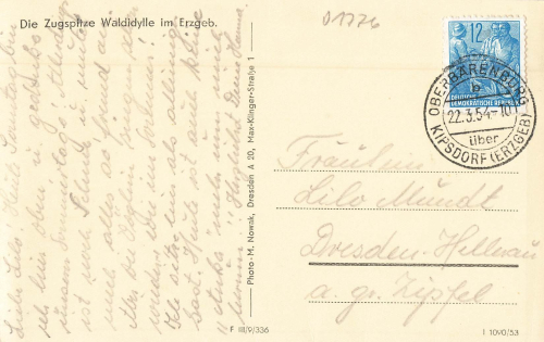 01773 Altenberg Erzgebirge Pension Zugspitze o 1954