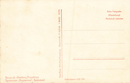 01773 Altenberg Erzgebirge Sanatorium Raupennest Speisesaal * 1962