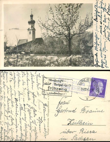 Altquetzin about Kolberg (Baltic Sea resort) country postmark on postcard o 24.12.1943