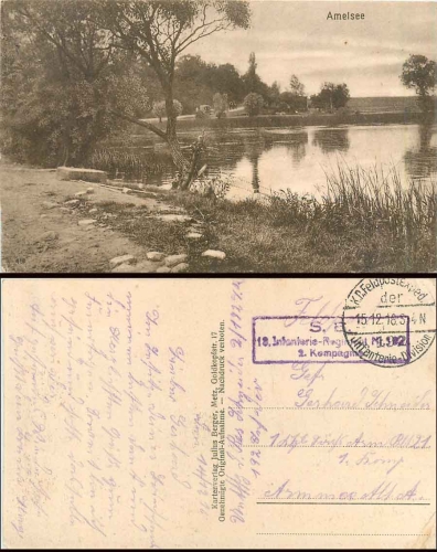Amelsee Field Post 18th Infantry Regiment No. 192 2nd company o December 15, 1916