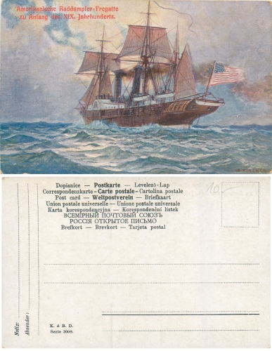 Amerikanische Raddampfer Fregatte Künstler Alexander Kircher *ca.1900
