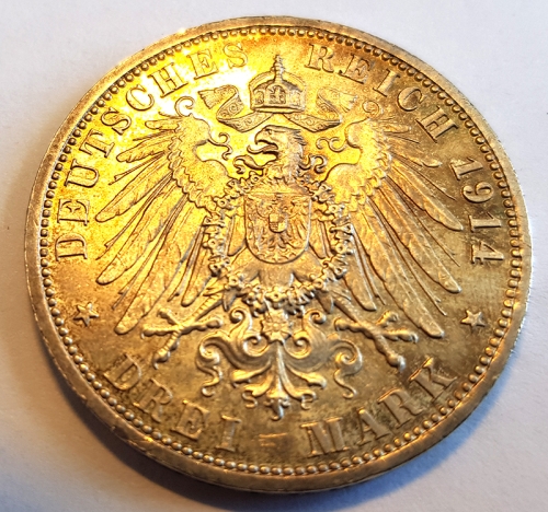 Jäger 024 - 3 Mark ANHALT 1914 A - Friedrich II. 1904-1918 - silver wedding anniversary