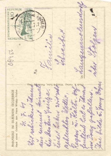 Annaberg-Buchholz, St. Anne's Church – Artist's postcard by Hans Wittig-Frießen, c. 1961