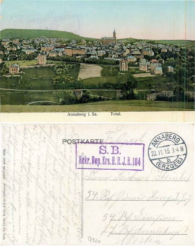 09456 Annaberg Golden Windows Feldpost Rekr.Dep.Ers.B.R.J.R.104 o 22.11.1915