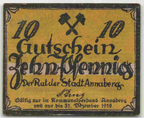 Annaberg Sachsen Notgeldschein um 1919 Bergmann