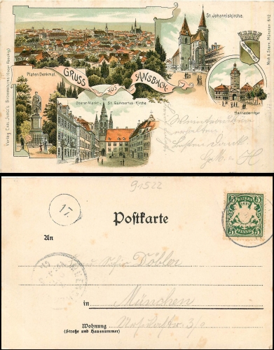 Ansbach chromolithograph postman stamp 17 o 7.10.1901
