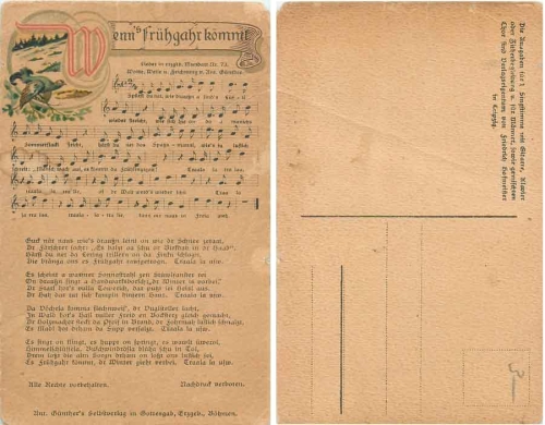 Anton Günther "Wenn`s Frühgahr kömmt" Liedkarte Künstlerkarte * um 1920