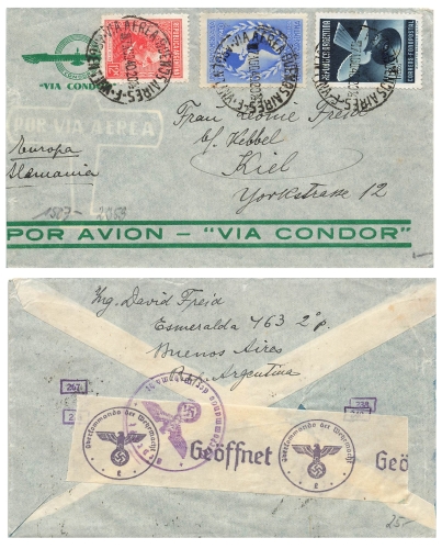 Argentina airmail letter via Condor Checked by the Wehrmacht High Command Opened in Buenos Aires August 7, 1940