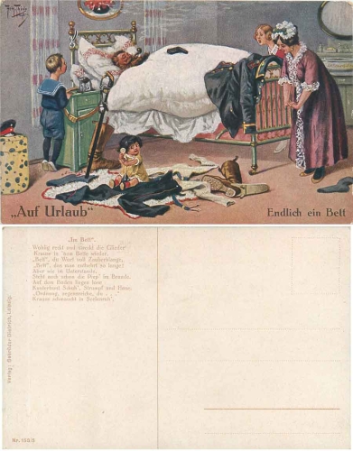 Arthur Thiele "Auf Urlaub" Endlich ein Bett Serie 153/5  *ca.1916
