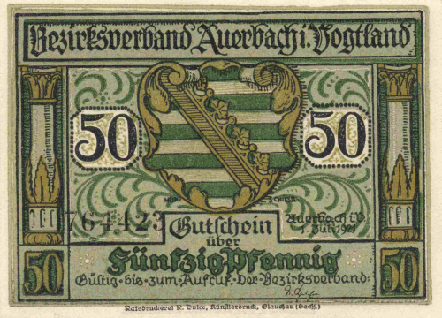 Auerbach Vogtland Notgeldschein 1921