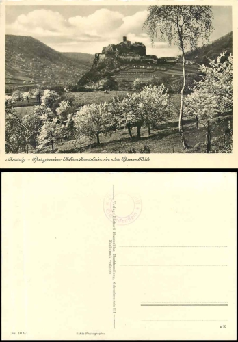 Aussig Burgruine Schreckenstein in der Baumblüte * ca. 1930