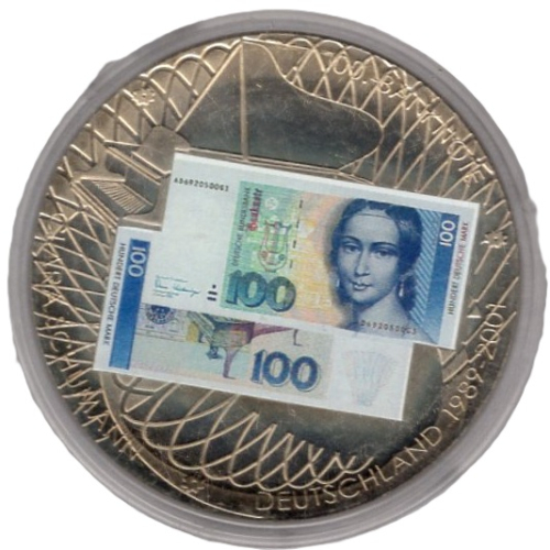 BRD Abschied von der Deutschen Währung mit 100 D-Mark Banknote Medaille 2001