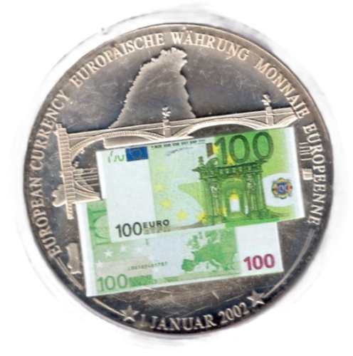BRD Euro Einführung  mit 100 Euro Banknote Medaille 2002 Durchmesser 40 mm
