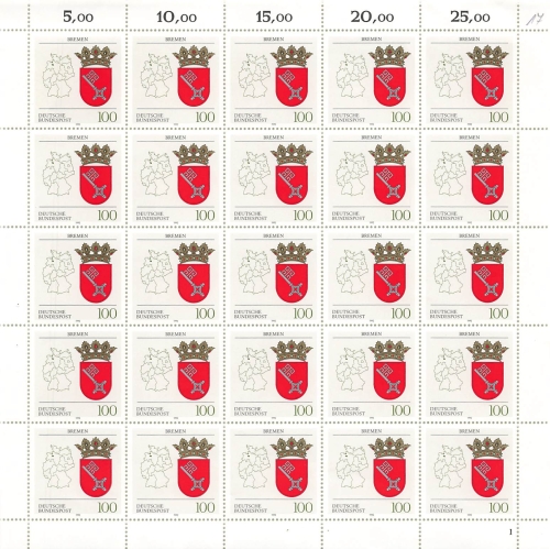 BRD Michel 1590 coat of arms Bremen counter sheet ** 1992