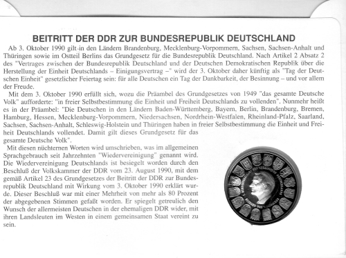 BRD Numisbrief Deutsche Einheit mit Medaille 1990