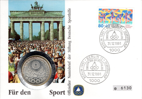 Federal Republic of Germany numismatic cover with 10 DM 1972 F Olympic Games Munich For Sport 1991