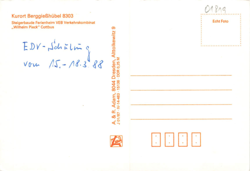 01816  Bad Berggiesshuebel Steigerbaude Ferienheim VEB Verkehrskombinat Cottbus * 1988