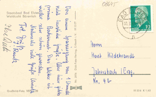Bad Elster Vogtland Waldcafe Bärenloh o 1963