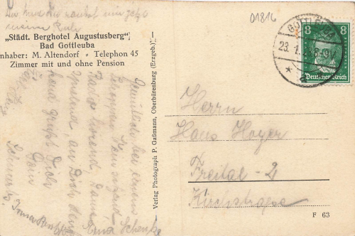 01816 Bad Gottleuba Berghotel Augustusberg M. Altendorf o 1928