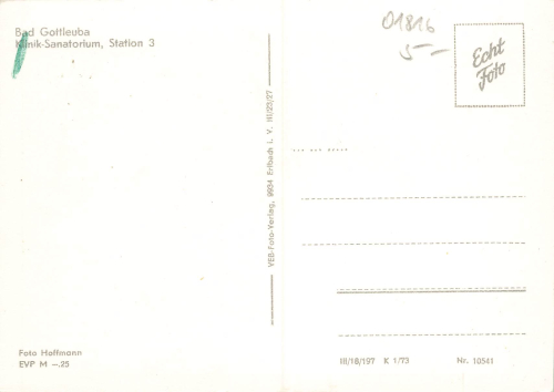 01816 Bad Gottleuba Klink Sanatorium Station 3 * 1973